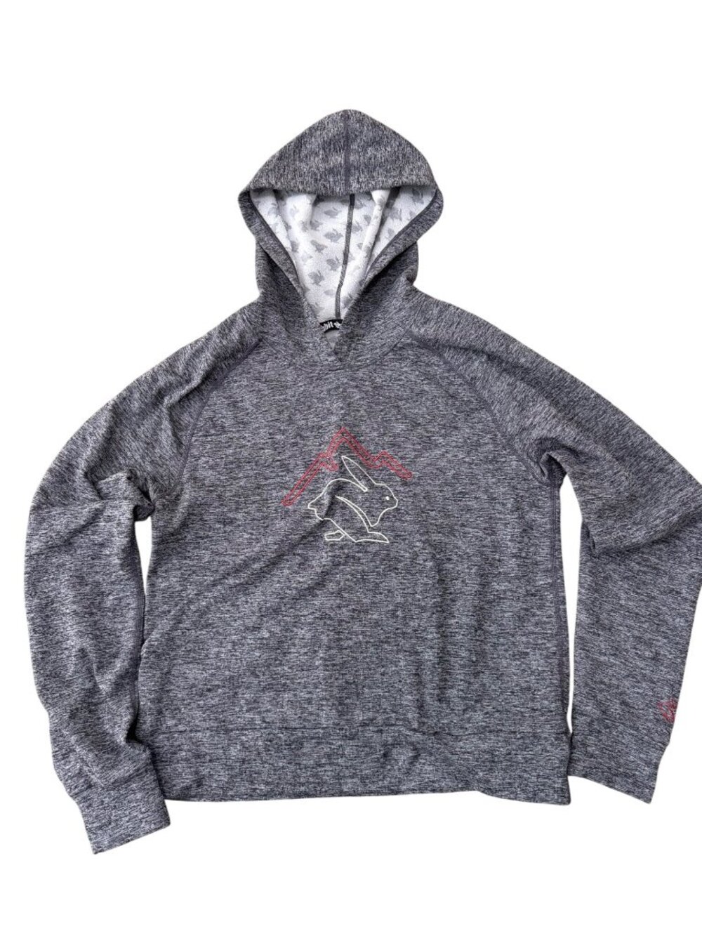 Rabbit Trail Fleece Hoodie Sweatshirt Embroidered in Gray Size Small